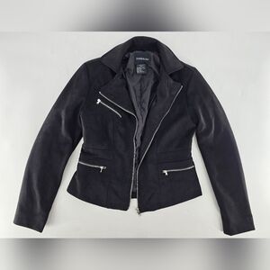 Doe & Rae Black Suede Blazer with Silver Zippers